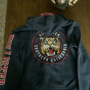 Hollister Navy Hoodie with Tiger Graphic